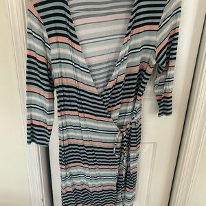 Striped Wrap Dress in light blue, Navy & Blush